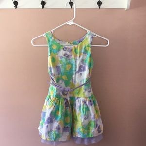 Girls Gap spring summer sundress with belt, size 6/7, floral purple and green